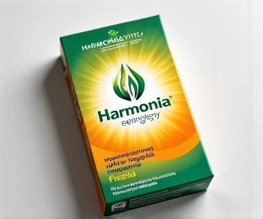 Opakowanie suplementu Harmoniavitad dla energii, z dynamicznym logo i kroplą energii.